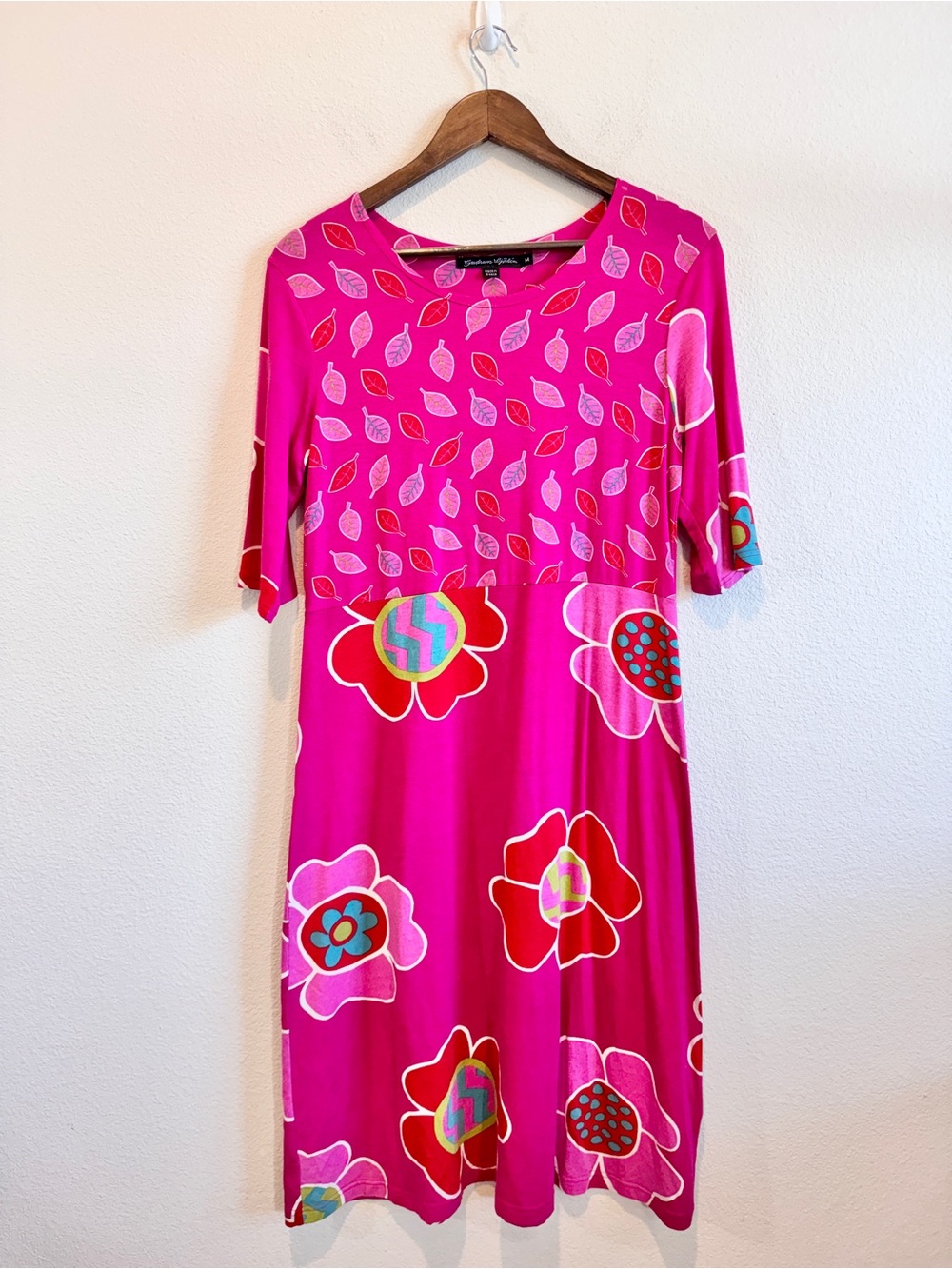 Gudrun Sjoden Pink Floral Dress M Dopamine Artsy Scandinavian Stretch Midi L05